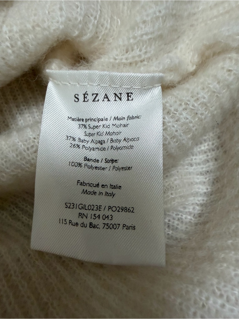 SEZANE Barry Ivory Ecru Mohair Alpaca Blend Cardigan Sweater V Neck Size XS - Picture 13 of 13